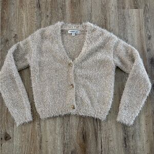 Madden Girl Cream Fuzzy button up sweater - xs